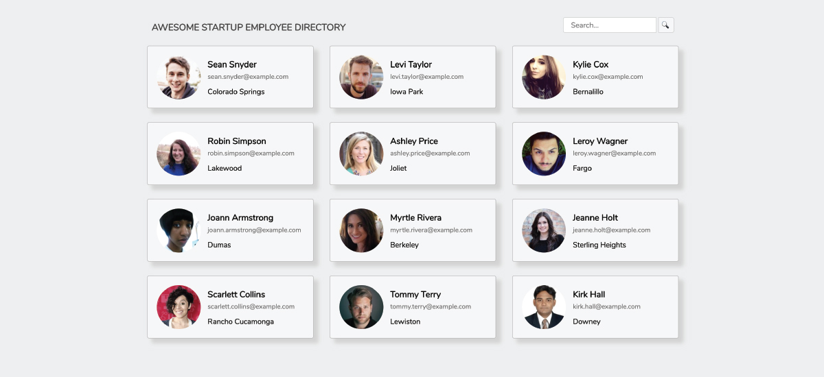 A simple NodeJS site using express to show employees